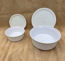 2 French White Corning Ware With Plastic Lids 1 Is F5b 6L- 1 Is F16B 500 ML, VG