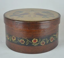 ANTIQUE ROUND PENNSYLVANIA DUTCH DOUBLE DISTELFINK BENTWOOD PANTRY BOX - 8 3/8"