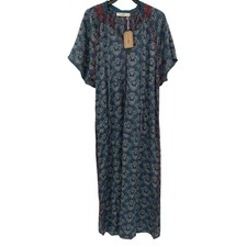 NWT Natural Life Maxi Dress Boho Floral Embroidered Blue Green Red Women's XS