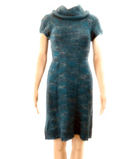 Rue 21 Womens Sweater Dress Size Small Green Tan Heather Short Sleeve Cowl Neck