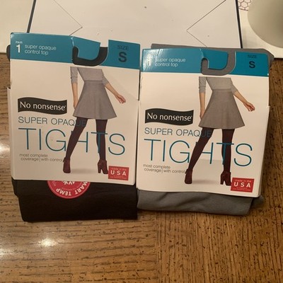 Women's No Nonsense Black Steel Super Opaque Control Top Tights Size S Lot of 2