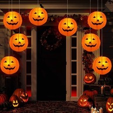 Halloween Pumpkin Paper Lanterns Hanging Decoration Indoor Outdoor Garden