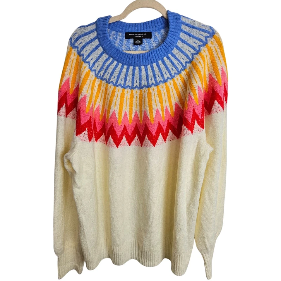 Suéter nórdico French Connection para mujer mezcla de lana XL Fair Isle acogedor Cobincore Foto 2 de 4