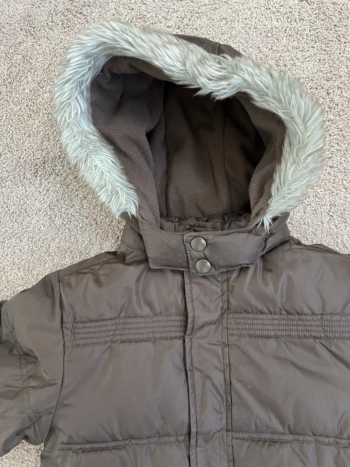 VGUC Gymboree Brown Gray Fur Trim Hood Puffer Jacket Coat S(5-6) - Image 2 of 4