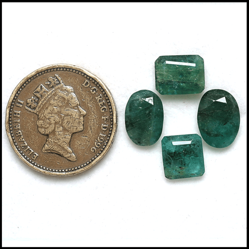 Lote de 4 piedras preciosas de corte facetado de lujo rústico ~ esmeralda natural de Zambia de 8 mm-11 mm - Imagen 2 de 10