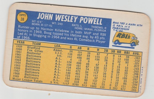 1970 Topps Super Set-Break #38 boog powell nm - Picture 2 of 2