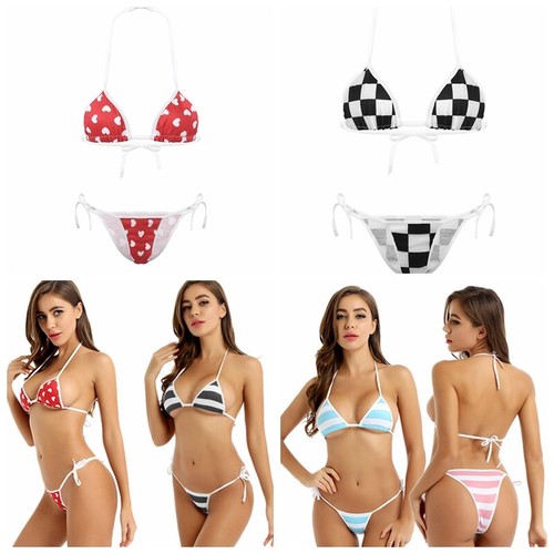 Womens Bikini Set Halter Neck Bra Top G-String Beach Swimwear Bathing Swimsuit - Picture 2 of 2