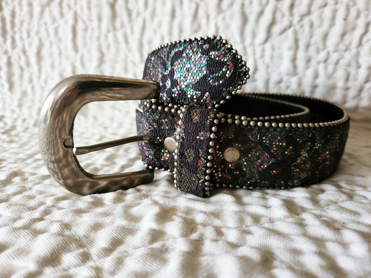 VTG ABSOLUTELY FRESH BLACK GLITTER STUDS BONDED LEATHER  display picture 1
