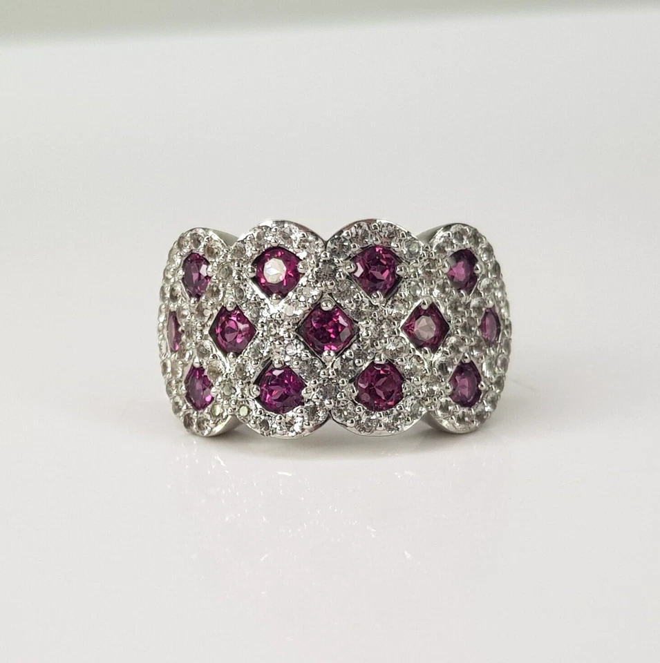 Victorian Ruby CZ Cluster Ring 925 Sterling Silver Half Eternity Band Size N - Image 2 of 4