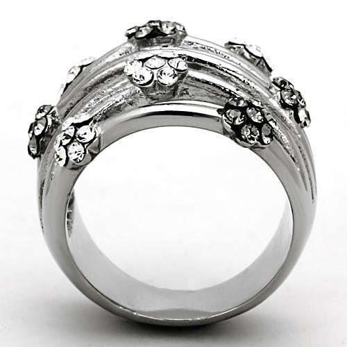 Women's Wide Band Stainless Steel Crystal CZ Flower Daisy Ring - Bild 3 von 3
