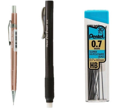 Pentel Sharp Metallic Copper Pencil Kit .7mm Lead Black Clic Eraser Office Home