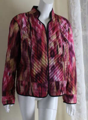 Chico's Sz 3 XL Quilted Amazing Solid Black to Funky Pink Blazer Jacket
