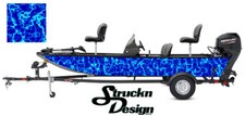 Bright Blue Illustrated Water Ripples Ocean Bass Boat Decal Wrap USA Vinyl