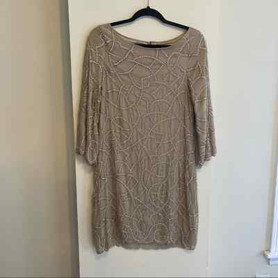 Alice + Olivia Silk Champagne Beaded Long Sleeve Mini Dress Size Small |  eBay
