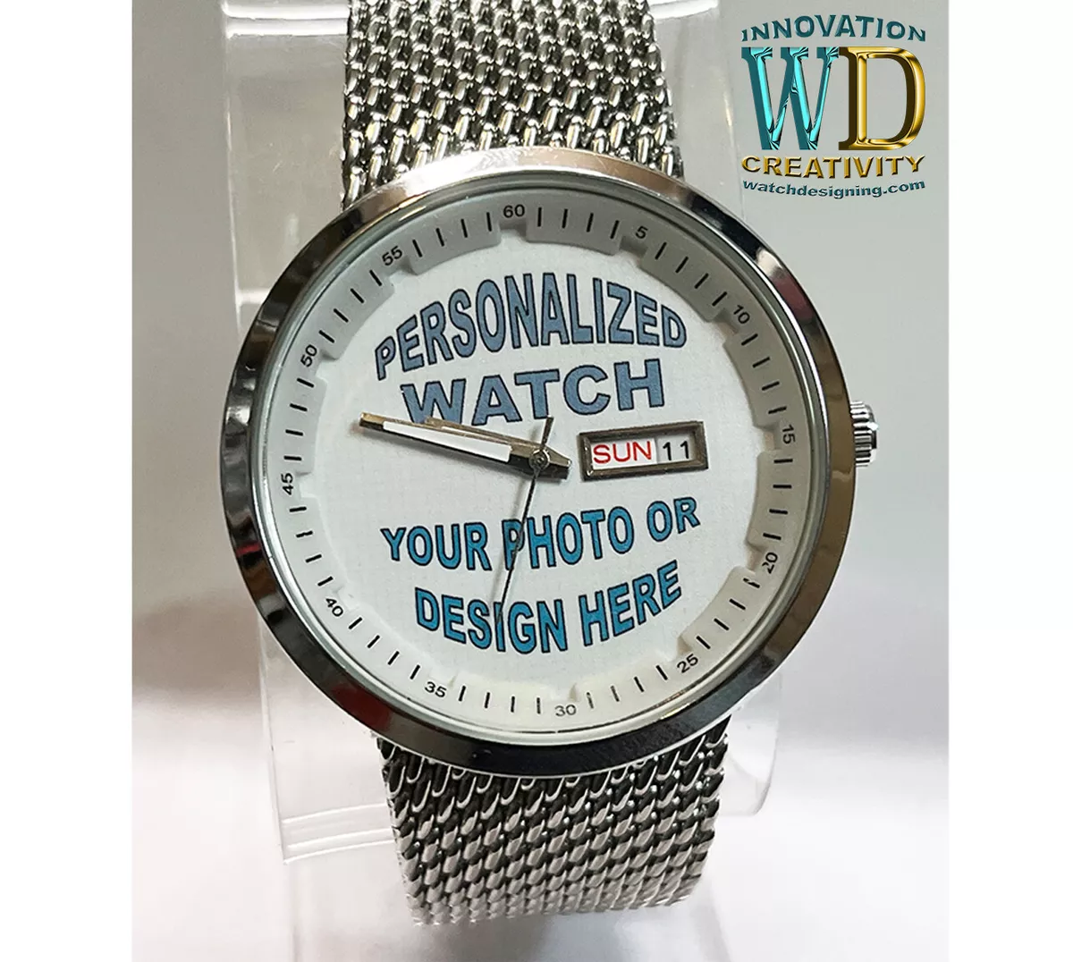 Personalized Watch custom Logo Pic Photo men s NEW Quartz WR 3ATM Auto day date