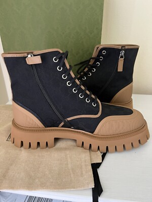 NIB GUCCI Men's Monogram Blended Fabrics Street Style Boots G9.5