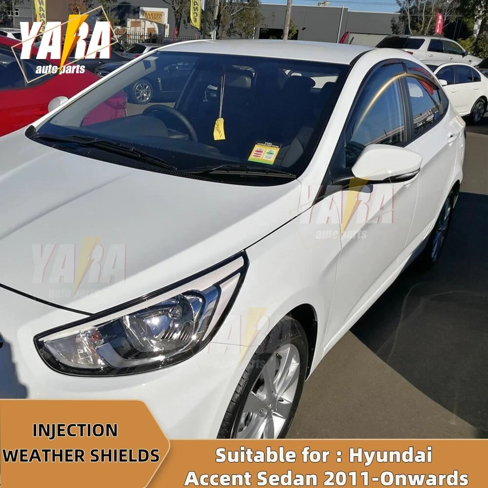 Protectores contra la intemperie viseras de ventana adecuadas para Hyundai Accent Sedán 2011-en adelante 4 un. Foto 4 de 4