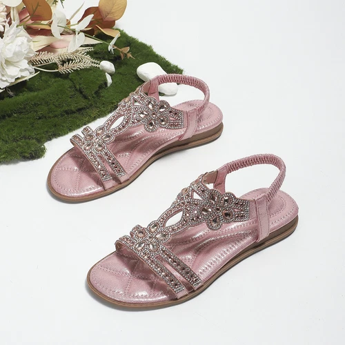 Womens Summer Rhinestone Decor Opened Toe Slip on Buckle Flat Heels Sandals - Bild 25 von 27