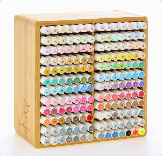 Ohuhu Bamboo Marker Organizer, Wooden Desktop Hold 126 Markers
