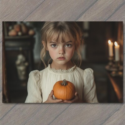 4x6'' Spooky Girl Pumpkin Ghostly Presence Halloween Dark Ambience Ghost