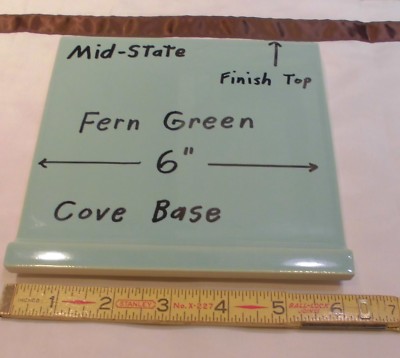 1 pc. Vintage Glossy *Fern Green* 6  X 6  Ceramic Cove Base Tile by MID-STATE 
