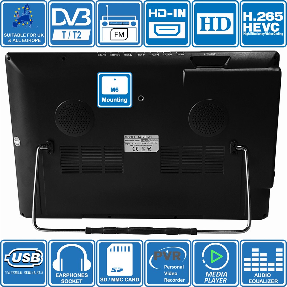 16" Smart Ready TV For Motorhomes, Boats & Trucks - 12V/240V, DVB-T2 Freeview & FM Tuner