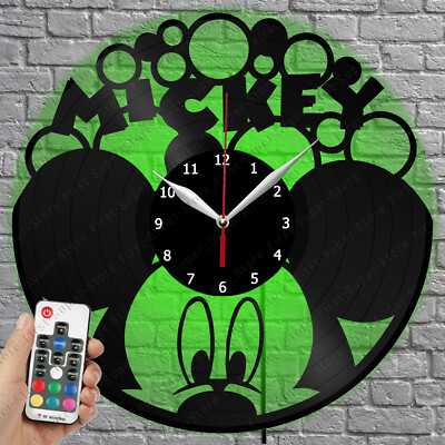 LED Clock Mickey Mouse Vinyl Record Wall Clock Led Light Wall Clock 1211