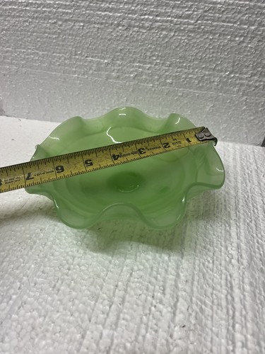 Fenton Jadite Wide Rib Footed Bowl Green Art Glass Vintage 1930s - Picture 7 of 7