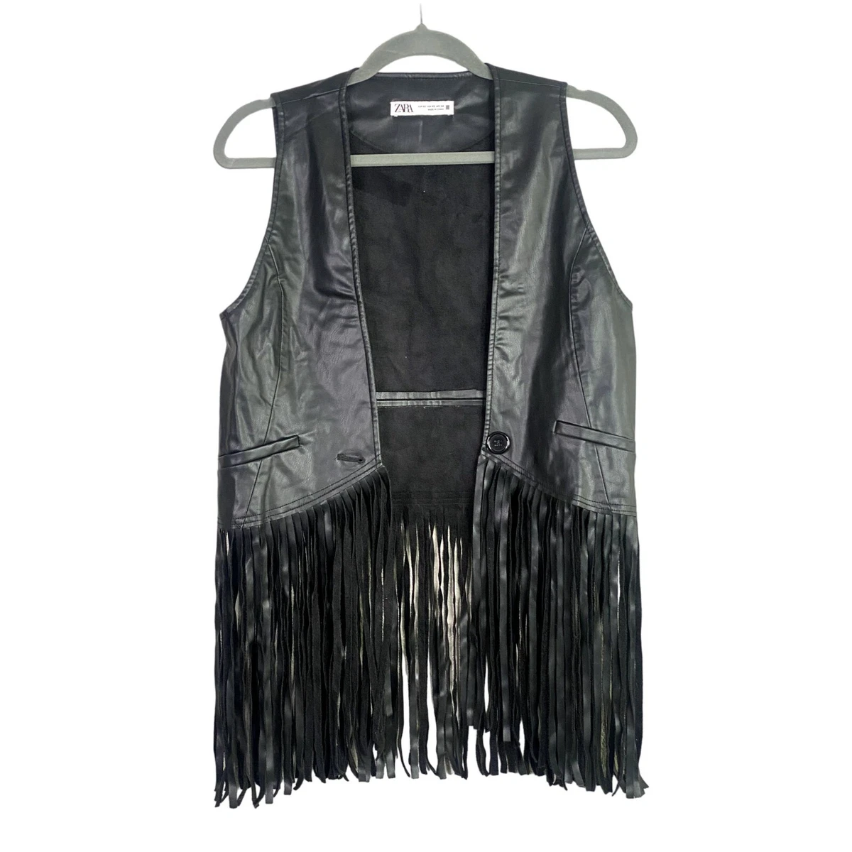 Faux leather shop fringe vest