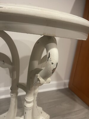 Vintage Table White Paint Over Dark Wood Carved Swan Table 20  Top 27  Floor Top