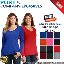 Port & Company LPC450VLS Womens Long Sleeve Fan Favorite V Neck Stylish T-Shirt