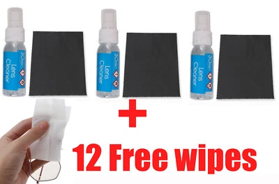 SECOND GLANCE 3 x Glasses Cleaner Microfiber Cloth Wipes Spectacle Lens Camera Cleaning 30ml