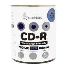 Smartbuy CD-R 52X 700MB/80Min White Inkjet Hub Printable Blank Media Record Disc