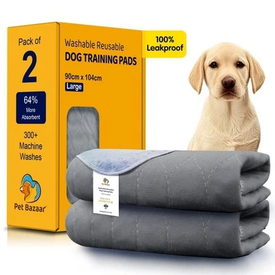 PET BAZAAR 2x Washable Puppy Pads - Large Reusable Dog Pee Pad, Non Slip 90 x 104cm
