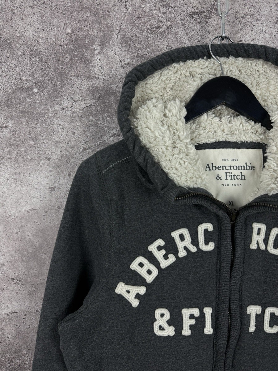 Abercrombie & Fitch Wolf Jaw Hoodie Gray Faux Fur Lined Full Zip