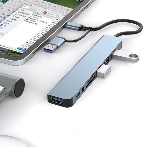 8 in1 Multiport Type C 3.5MM audio interface Adapter USB 3.0 Cable Hub - Afbeelding 4 van 5