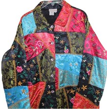 NEW Coldwater Creek Sz XL Art-to-Wear Asian Floral Brocade Silk Patchwork Jacket