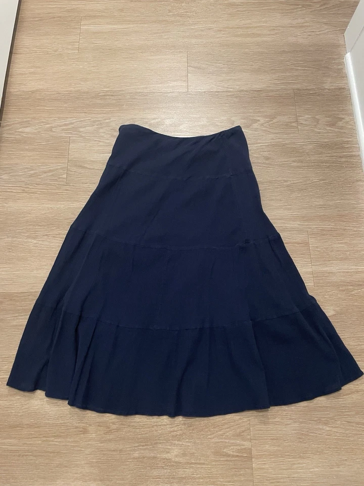 Falda midi para mujer Chaps Petite tejida en capas azul marino talla pequeña algodón Foto 4 de 4