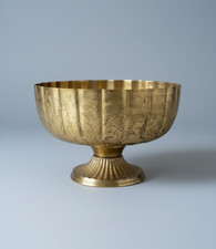 Accent Decor Lita Compote Pedestal Bowl - Distressed Modern Metal Centerpiece