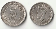 1943 Malaya 5 cents silver coin