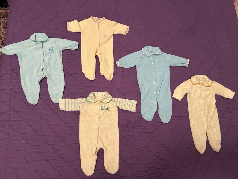 Vintage Baby Terry Cloth Footed Pajamas Newborn Sleepers Mixed Lot 5