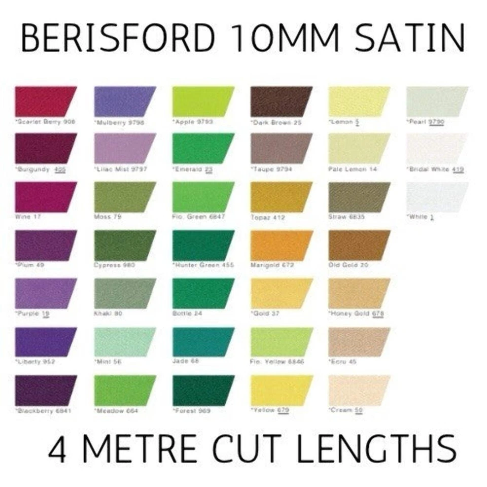 Berisfords Double Satin Ribbon 10mm X 4 Metre cut lengths.