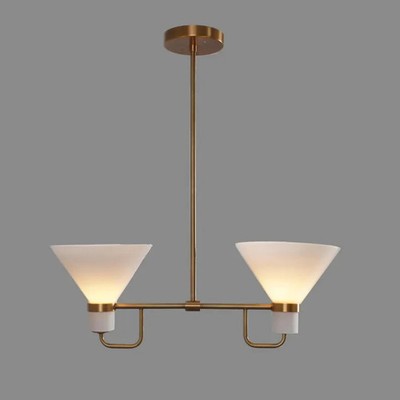 Brass 2-Light Sputnik Pendant Light   Modern Chandelier with Glass Cone Shades