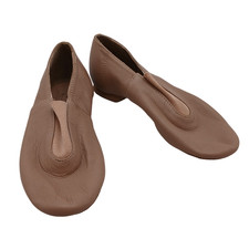 Dancing Women  s Leather Slip-On Jazz Shoes Beige Elastic Instep Panel Size 4.5