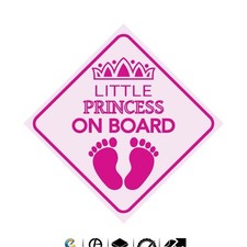 Little Princess On Board Sticker 6in x 6in Pink White for Girls Car suvs