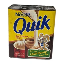 Vintage Collectable Nestle Quik Cardboard Box w/Metal Top & Bottom 32 oz.