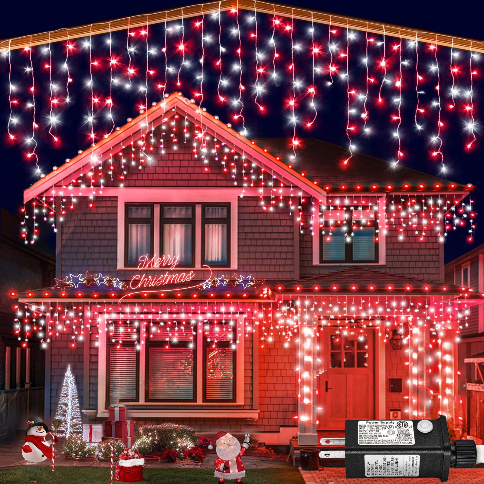 132ft Icicle Lights for Outside, Red and White Christmas Lights Outdoor Indoo...