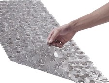 Bath Shower Mat Non Slip: Extra 40" x 16" Rectangular , Pebble Clear Grey