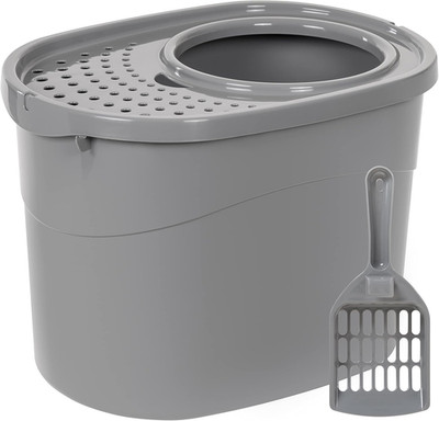 Large Cat Litter Box with High Sides, Top Entry, Odor Control, Includes Scoop, 2