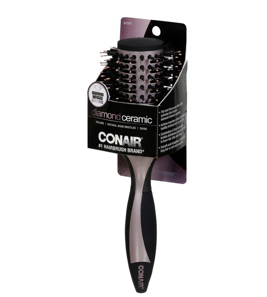 Conair Diamond Infused Ceramic Natural Boar Bristle Round Hairbrush & Scunci’s - Image 3 of 4